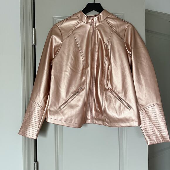 Torrid Rose Gold Jacket - Pink Metallic Zip Moto Faux Leather 0X Large Vegan - Picture 6 of 11